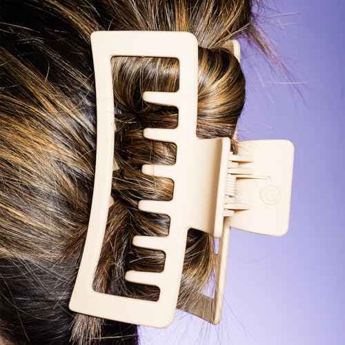 Gimme Beauty XL Rectangle Double Teeth Claw Clip - Extra-Large Accessory for Strong Hold - Perfect for Long, Thick, Curly Hair - Non-Slip Clip for Everyday Wear - Tan