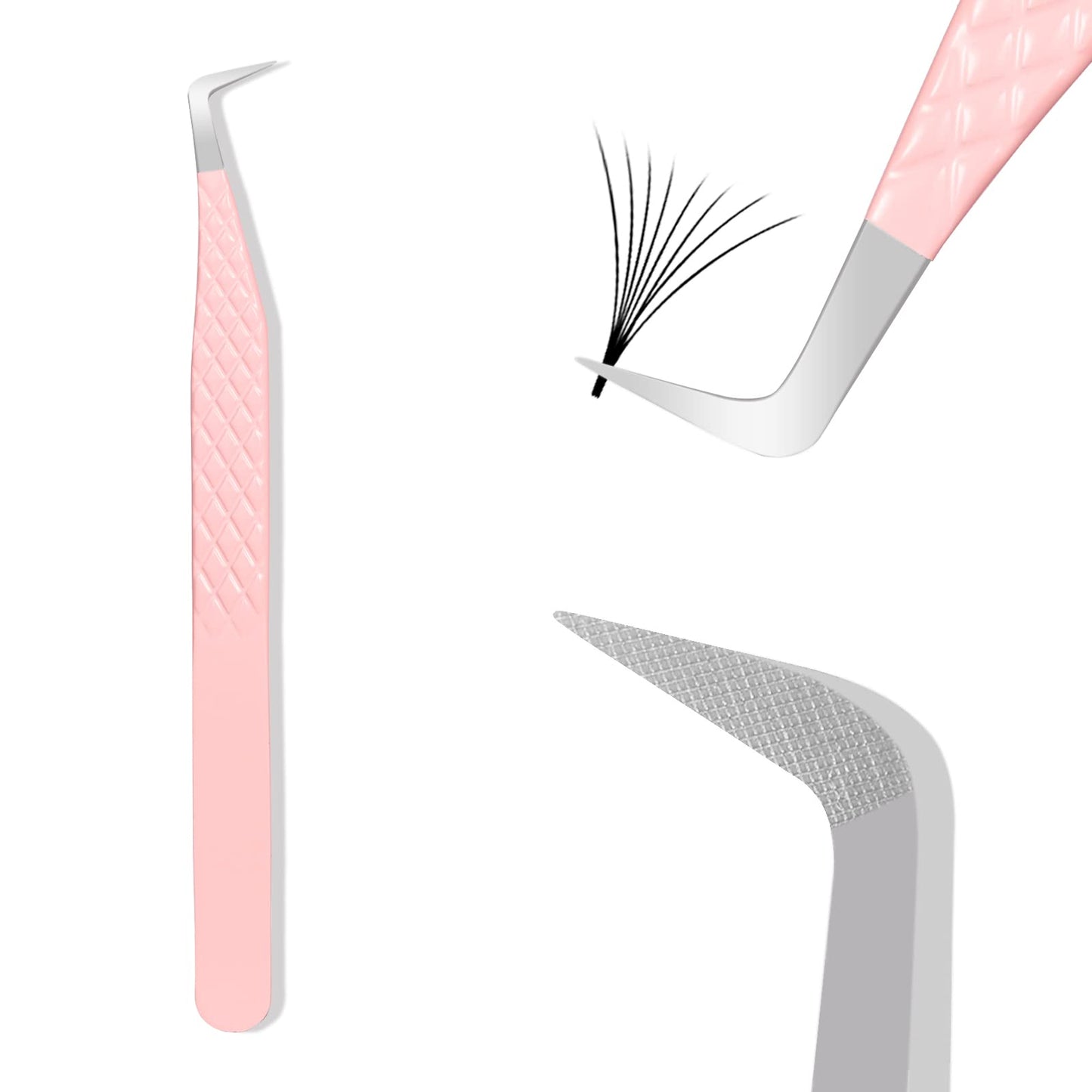 Fiber Tip Lash Tweezers for Eyelash Extensions, Professional 90 Degree Volume Tweezers for Lash Extension Suppliers, Best Pink Tweezers Precision Tool Set(90 Degree Volume)