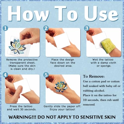 PandaHall 20 Sheets Glitter Temporary Tattoos - 5 Styles