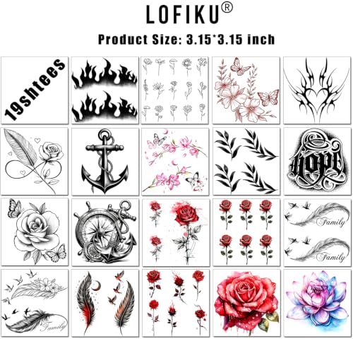 34 Sheets Flower Temporary Tattoos for Women - Waterproof