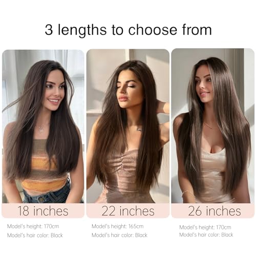 Dark Brown Clip-In Hair Extensions 26 Inch Synthetic 5Pcs