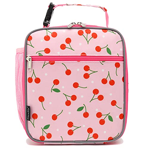 FlowFly Kids Lunch box Insulated Soft Bag Mini Cooler Back to School Thermal Meal Tote Kit for Girls, Boys, Cherry