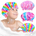 Kids Shower Cap 3-Pack - Waterproof Adjustable Hair Cover