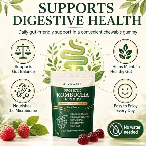 Kombucha Probiotic Gummies - Gut Health & Digestion Support, 60 Count