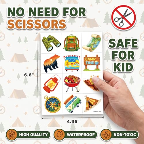96 Camping Temporary Tattoos for Kids | Outdoor Adventure
