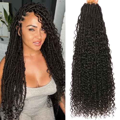 Goddess Locs Crochet Hair-24 Inch 8 Packs Boho Faux Locs Crochet Hair for Black Women Pre Looped Soft Locs with Curly Ends (#2, 24 Inch(Pack of 8))