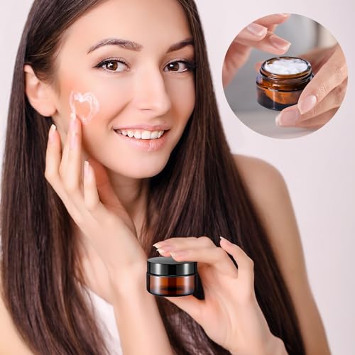 Honeydak 48 Pack 0.7oz Glass Jars with Lids, Glass Cosmetic Jars, Reusable Empty Round Cosmetic Container for Creams and Ointments (Amber)