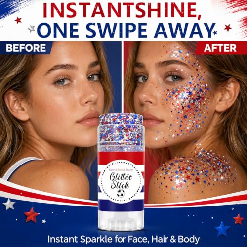 FNOLECY Patriotic Red White & Blue Glitter Stick for Face Hair & Body - Variation 02