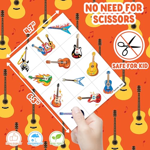96 PCS Guitar Temporary Tattoos for Kids Party Favors