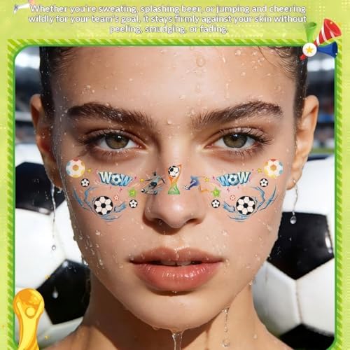 10 Sheets World Cup Soccer Face Stickers Temporary Tattoos