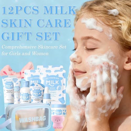 Milk Skincare Set for Teens Girls 12-Piece Kit with Cleanser & Moisturizer