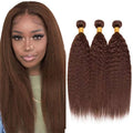 #4 Brown Kinky Straight Human Hair Bundles - 3 Pack, 24-28 Inch