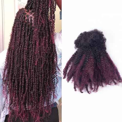 Afro Kinky Bulk Human Hair, 4C, 50g/pack, Braiding Hair for Mini Twists and Sister Locs (#1b/99j 18inch)