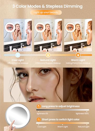 10x Magnifying Makeup Mirror with Lights & Suction Cups