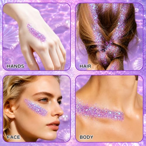 MEICOLY Light Purple Face Glitter Stick | Mermaid Hair & Body Glitter for Women, Rave & Festival Accessories