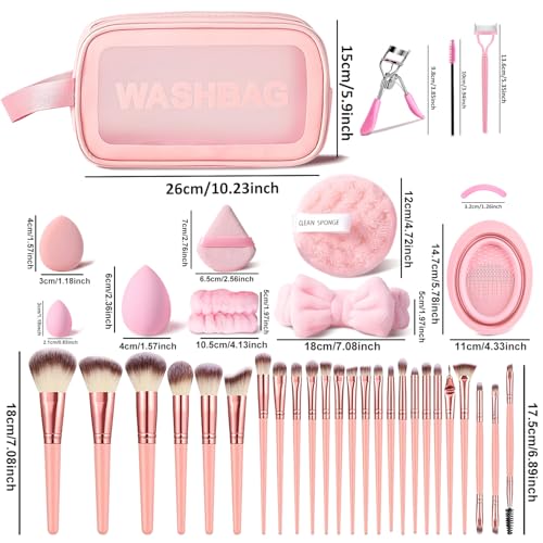 70Pc Pink Makeup Brush Set with Case