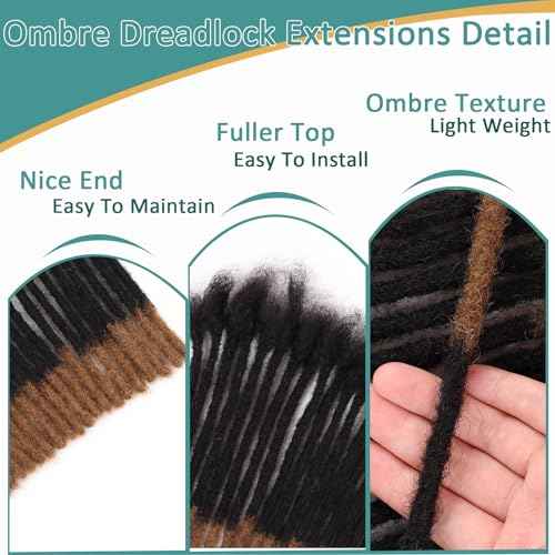 Viovian 0.6cm Human Hair Loc Extensions 14 Inch 30 Strands Ombre Dread Human Hair Dreadlock Extensions for Men Human Color Brown Tip 1b/30