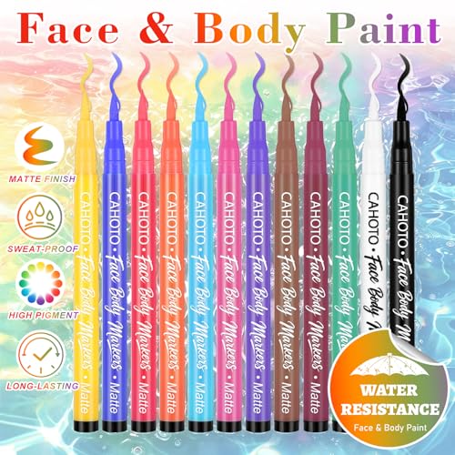 12 Color Waterproof Face Body Paint Markers - Matte Temporary Tattoo Pen
