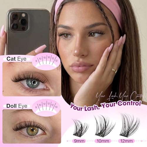 Yawamica Short D Curl Lash Clusters - Mixed 9mm-12mm for Natural Everyday Look