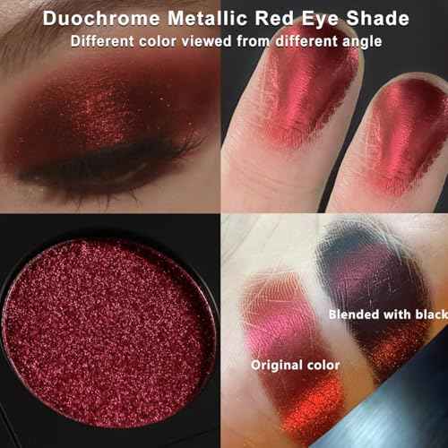 Afflano Gothic Red Makeup Eyeshadow Palette, Matte White Black Red Eye shadow, Ultra-Pigmented Chrome Red Glitter Eyeshadow, Intense Metallic Smokey Black Red Eyeshadow Palette Halloween Goth Makeup