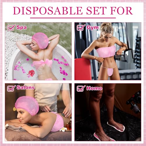 96 Pcs Spray Tanning Supplies Included Spray Tan Feet Pads Hair Nets Disposable Bra Underwear Caps Kit for Sunless Tan Self Tanning at Home or Salon Accessories (Pink)