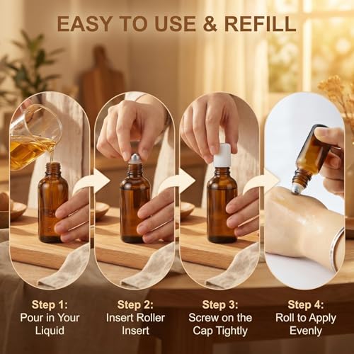 3PCS 15ml Amber Glass Roller Bottles with Stainless Steel Balls