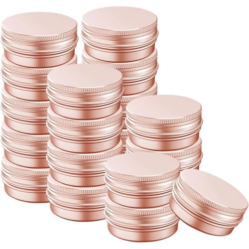 1 Ounce Aluminum Tin Jar with Screw Cap 30mL Tin Cans Refillable Containers for Cosmetic, Lip Balm, Cream, Lotion, Balms, Spices, Salve, Rose Gold 40 Pcs