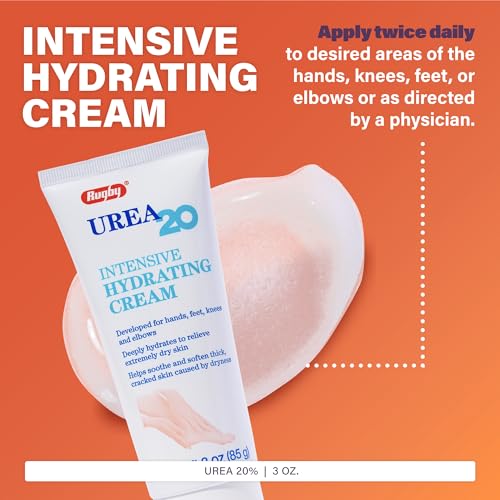 Rugby Urea 20% Intensive Hydrating Cream - Urea Cream for Feet, Hands, Knees, and Elbows - 3 Oz (1 Pack)