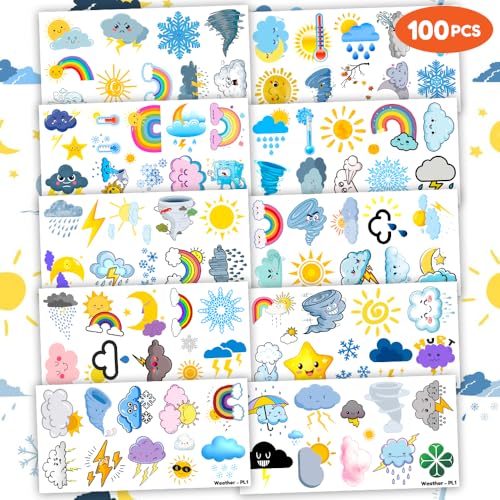 100 PCS Weather Temporary Tattoos for Kids | Party Favors