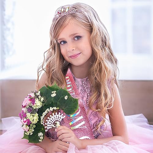 Pink Birthday Tiara Crown with Rhinestone & Sash Set