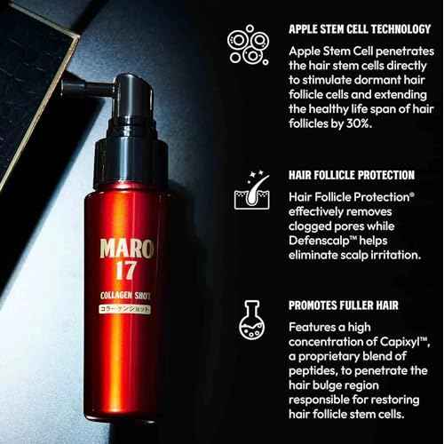 MARO17 Japan's #1 Collagen Shot Essence - Hair Growth Serum For Men - Capixyl-Based Formula & Peptides to Restore Follicle & Revitalize Scalp - Prevents Hair Loss and Encourages Growth - Gifts For Men