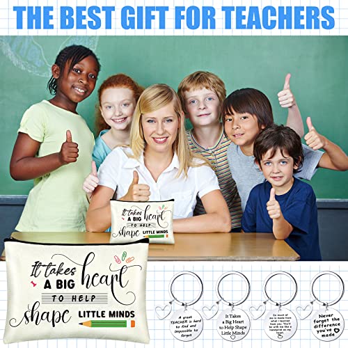 Funtery 16 Pcs Teacher Appreciation Gift Set 4 Cosmetic Bags 4 Keychains 4 Blessing Card Bracelets, 4 Pair Socks