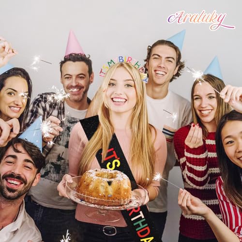 Araluky Birthday Crowns for Women: Headband & Sash with 'It's My Birthday' for Celebrations