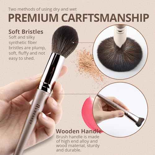 BEAKEY 12pcs Vegan Makeup Brush Set Soft high-density Taklon fibers,durable birch handles,zero shedding,easy to clean,perfect for creating any look