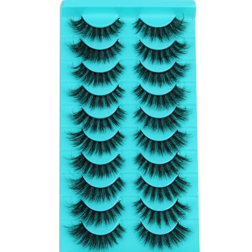 False Eyelashes Natural Cat Eye Lashes Lightweight 10 Pairs C Curl Wispy Eyelashes Curly 3D Faux Mink Eyelashes Pack (Natural B1)