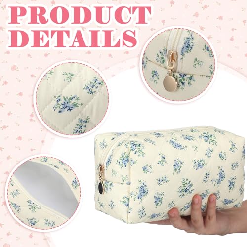 Qinyoung 12 Packs Quilted Makeup Bag Flower Theme Toiletry Cosmetic Bag Aesthetic Makeup Pouch Floral Emergency Kit Pouch for Traveling
