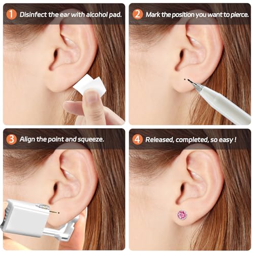 BeiLaiSun 2-Pack Disposable Ear Piercing Gun Kit with 4mm Cubic Zirconia Studs - Safe Home Use, Model 274