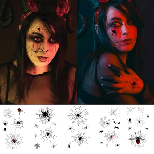 10pcs Spider Web Temporary Tattoos, Waterproof Halloween Face Temporary Tattoos Scary Realistic Spiderweb Face Body Legs Arms Stickers for Kids Adults Unisex Halloween Costumes