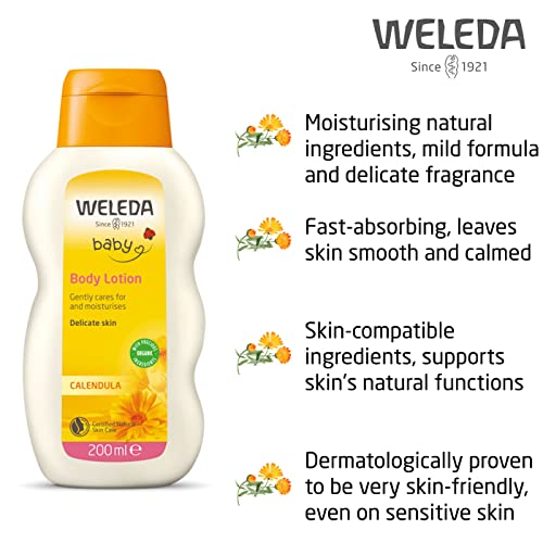 Weleda Baby Calendula Comforting Body Lotion, Plant Rich Moisturizer with Calendula, Chamomile, Sweet Almond and Sesame Oils, 6.8 Fl Oz