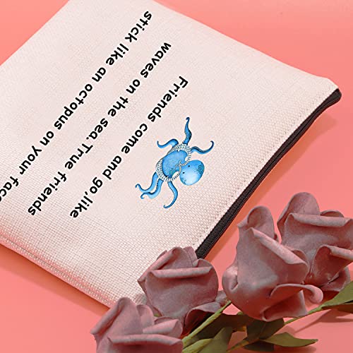 JXGZSO Funny Friendship Octopus Makeup Bag True Friends Stick Like A Octopus On Your Face Novelty Cosmetic Bag Best Friend Gift (Best friend octopus)