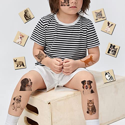 148 PCS Dog Cat Temporary Tattoos for Kids - 3D Individual Puppy kitten Tattoos for Boys Girls Animals Birthday Party Favors Goodie Bag Fillers