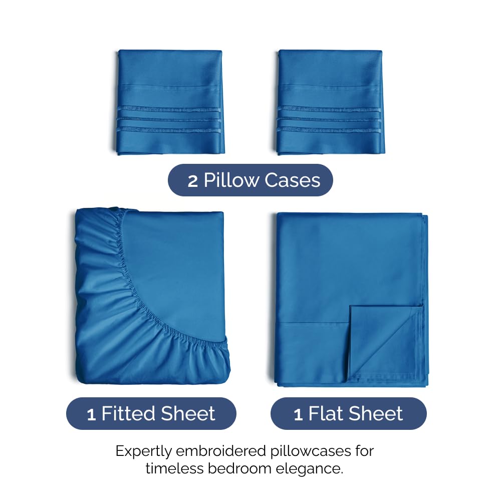 Twin 4 Piece Sheet Set - Breathable & Cooling Bed Sheets - Hotel Luxury Bed Sheets for Women, Men, Kids & Teens - Bedding w/ Deep Pockets & Easy Fit - Soft & Wrinkle Free - Twin Royal Blue Sheets