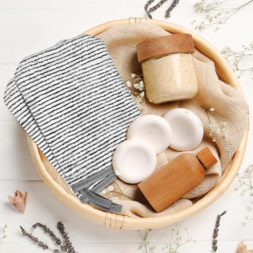 PHOGARY 8 Pack Microfiber Wash Mitts for Face Body, Soft Face Shower Bath Mitt Coral Fleece Washcloths, Reusable Makeup Remover Washcloths, European Style Towel, Grey Striped,7.8X 5.1in