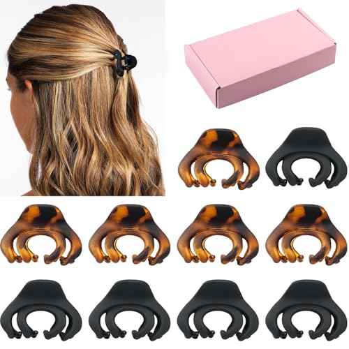 Small Hair Clips for Women Girls Kids, Tiny Hair Claw Clips for Thin/Medium Thick Hair, 1.5 Inch Mini Hair Jaw Clip, Nonslip Matte Octopus Claw Clip, 10 Pack with Gift Box, Black & Tortoise