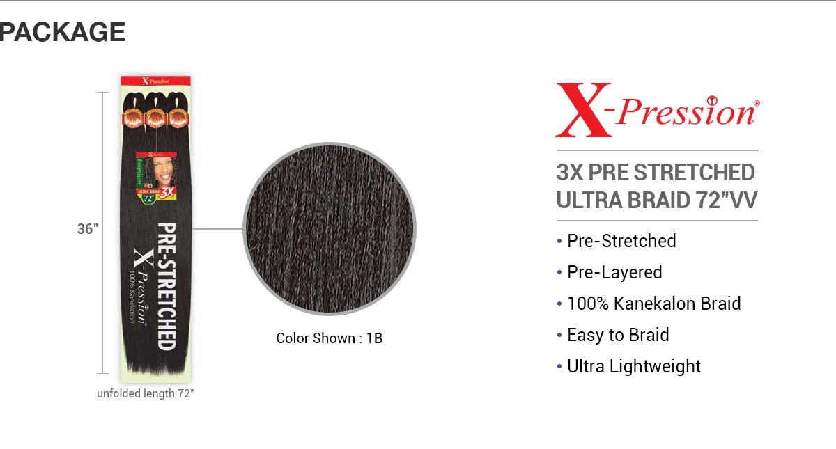 Outre Braids X-Pression Kanekalon 3X Pre Stretched Ultra Braid 72" (3-pack, 4)