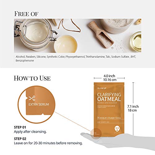 GLAM UP Sheet Mask Clarifying Oatmeal (10 sheets) - Smooths Skin Texture