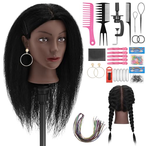 TwoWin 18-Inch Human Hair Mannequin Head for Hairdressing Practice - Variation E