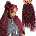#99J Burgundy Water Wave Human Hair Bundles 26 28 30 Inch
