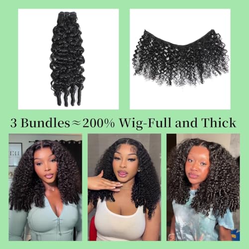 Nidoneld Burmese Curly Human Hair Extensions 14 Inch Natural Black 15A Virgin Remy Hair Bundles