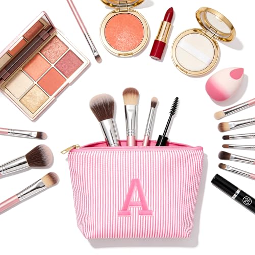 Travel Makeup Bag Set with Personalized Initial – Pink